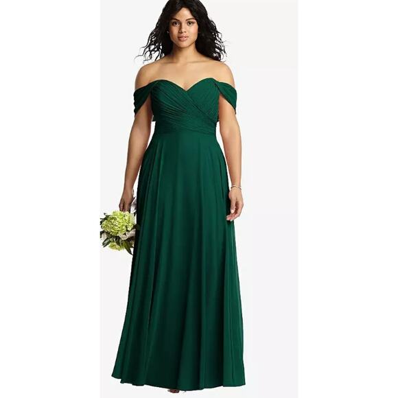 Dessy Collection Off-the Shoulder Draped Chiffon Maxi Dress Hunter Green Size 16 - Picture 2 of 16